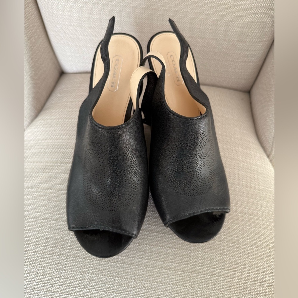 Coach Black Leather Jade Wedges, Size 8